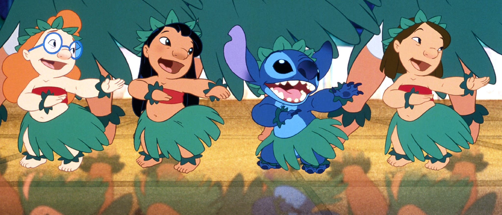 Lilo and Stitch dancing the Hula with friends